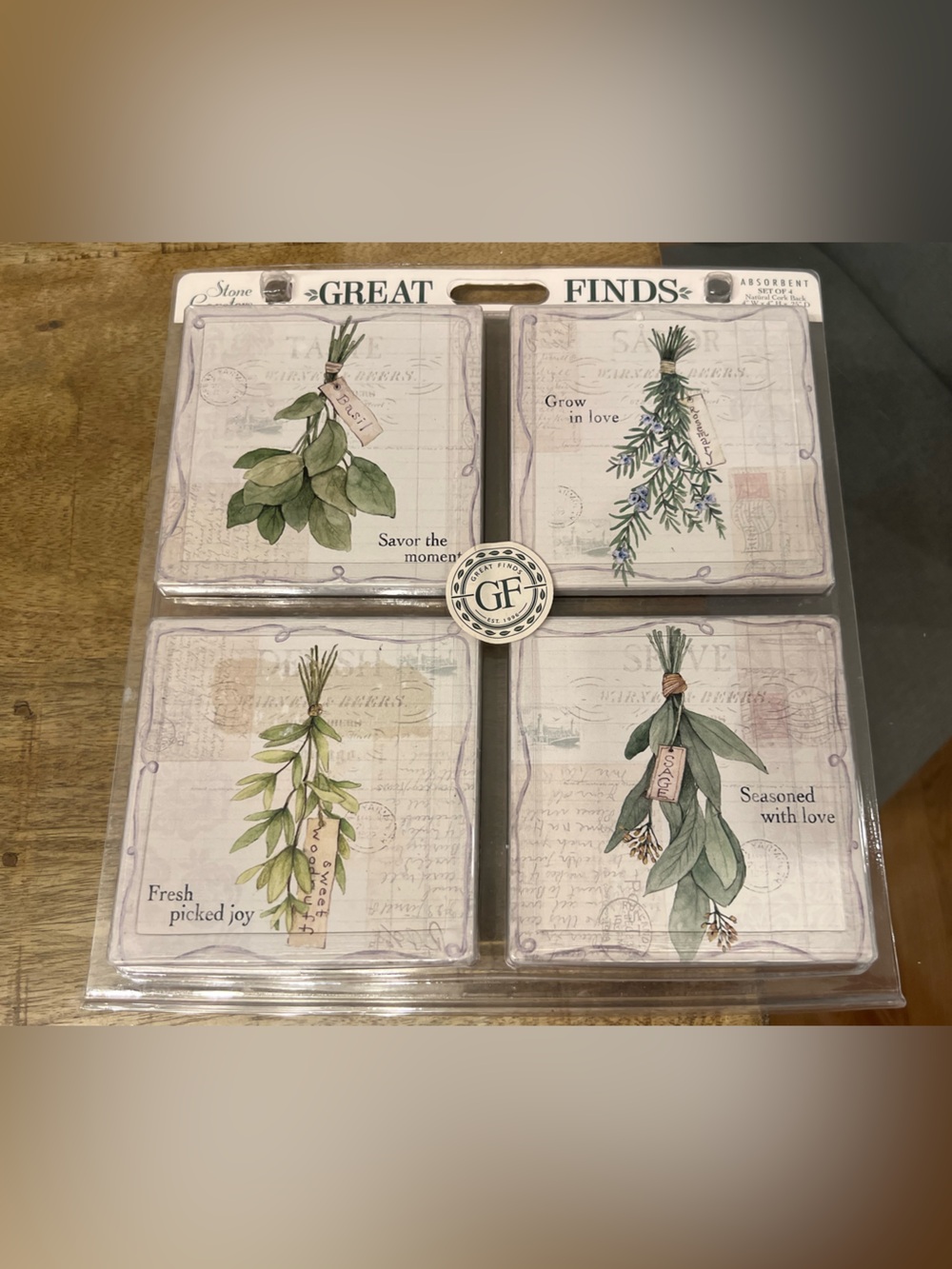 Botanicals Herb Coaster Set - Green